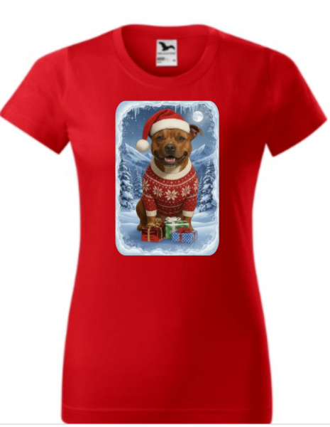 Vánoční tričko dámské  se stafordem0